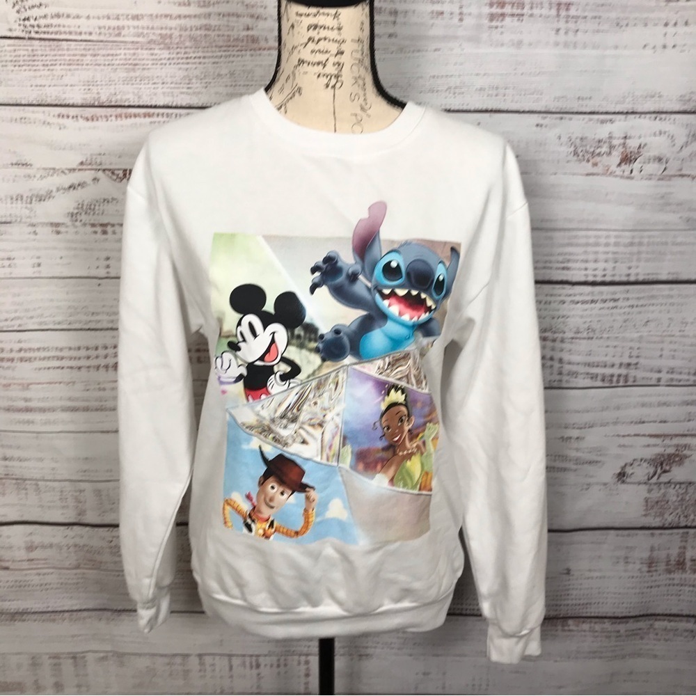 Disney‎ stitch cartoon size small white crewneck sweater